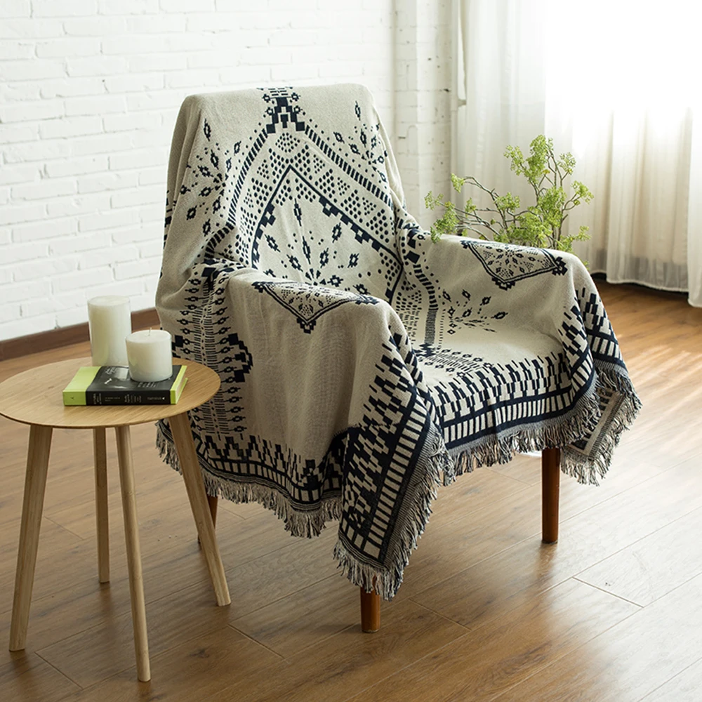 Us 43 46 10 Off Navy Blue White Kilim Carpet For Sofa Living Room Bedroom Rug Blanket Turkish Ethnic Pattern Tapestry Bedspread In