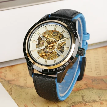 

Men Business Automatic Mechanical Watch Transparent Dial Skeleton Mechanic Watch Luminous Function Stainless Steel Case