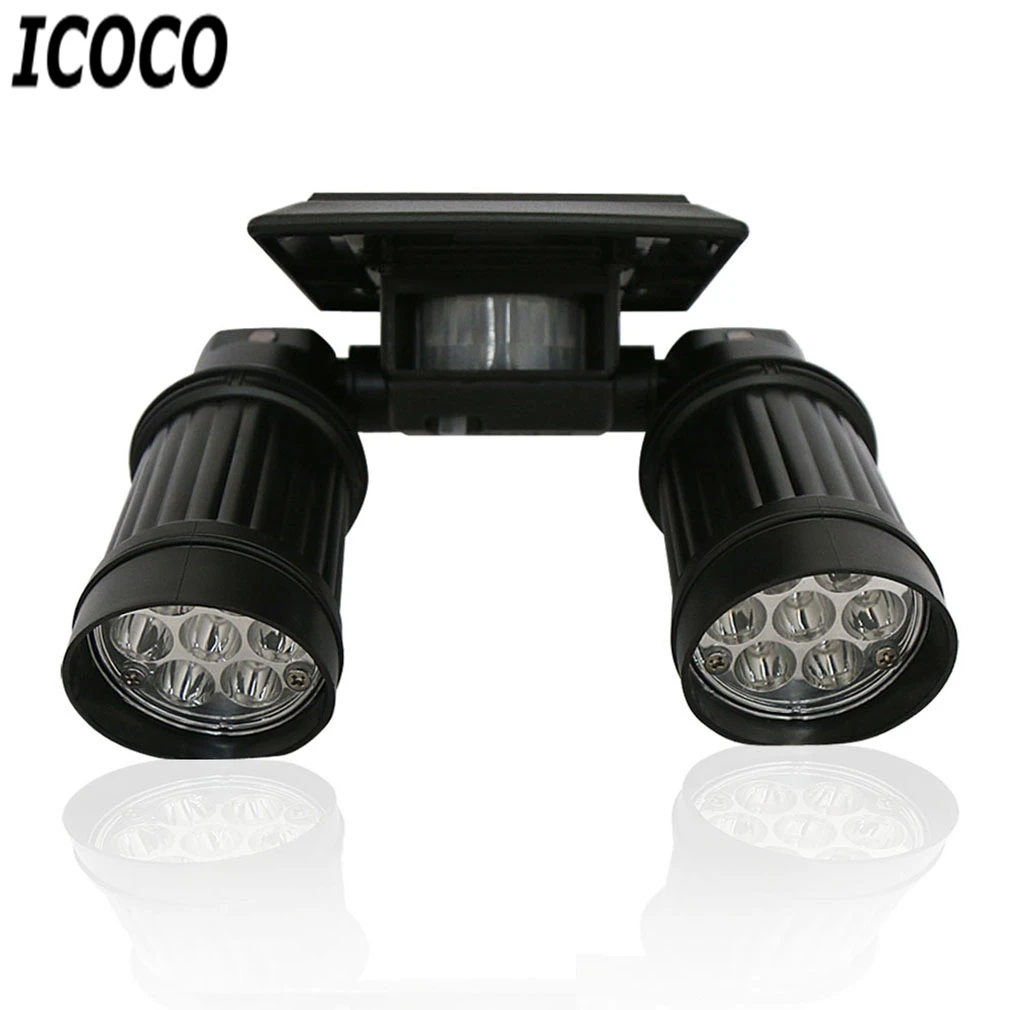 

ICOCO Waterproof Auto Solar Powered 14 LEDs PIR Motion Sensor Light Dual Heads Rotatable Spotlight Yard Garden Landscape Lamp