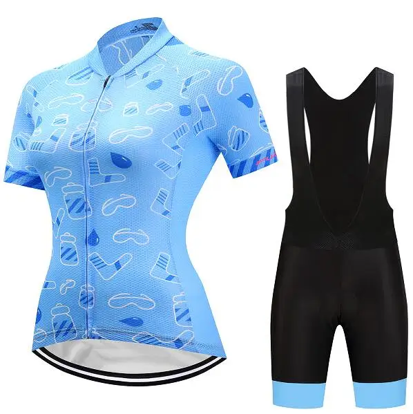 Одежда для велосипеда женские летние спортивные рубашки Велоспорт Джерси Набор Женская верхняя одежда для дорожного велосипеда нагрудник мальлот костюм платье - Цвет: Jersey and Pants