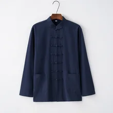 8 цветов Осенняя хлопковая льняная рубашка с длинными рукавами китайская мужская одежда кунг-фу Повседневный воротник мандарина Tang Топ 3XL 4XL