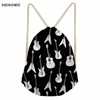 

INSTANTARTS Fashion Music Notes Guitar Pattern Girls Boys Drawstring Bags Softback Large Sack Bags Casual Large Black Backpacks