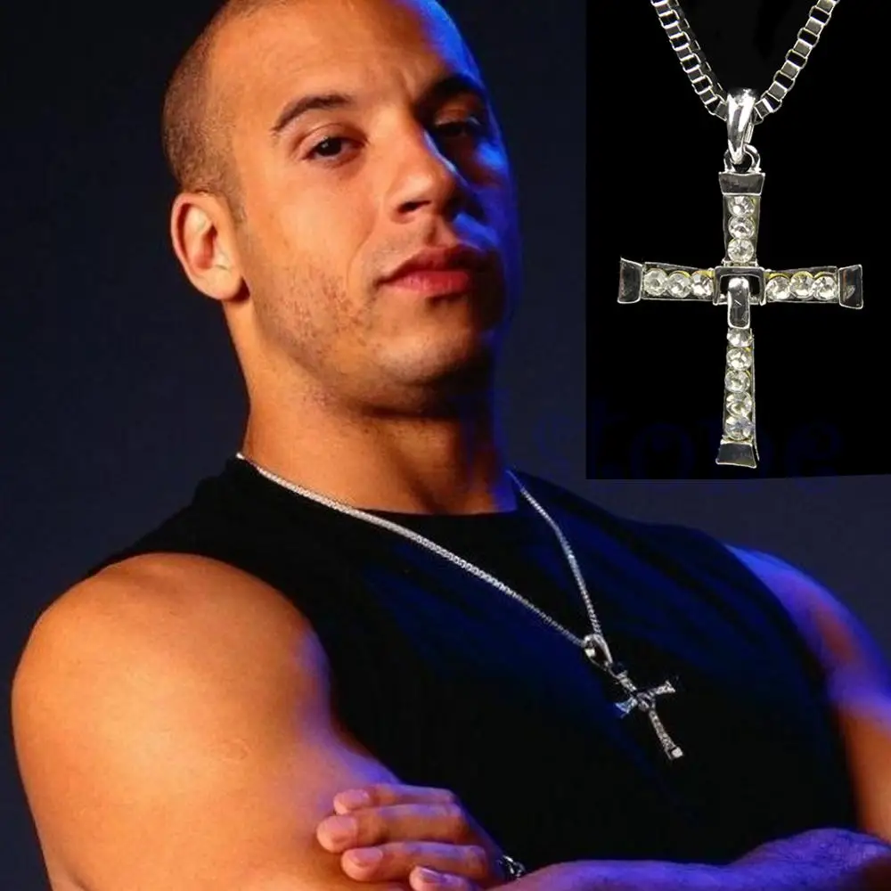 

Fashion Men Cross Crystal Rhinestone Pendant Chain Necklace