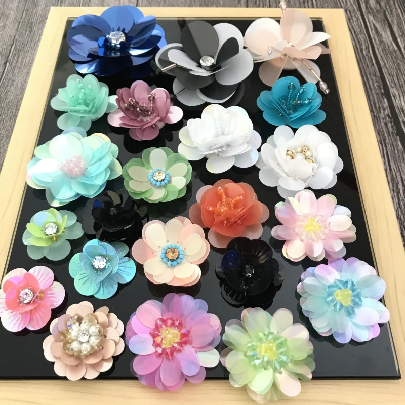 

3D handmade rhinestone beaded patches flower applique embroidery cloth iron on patches DIY craft flower garment accessory