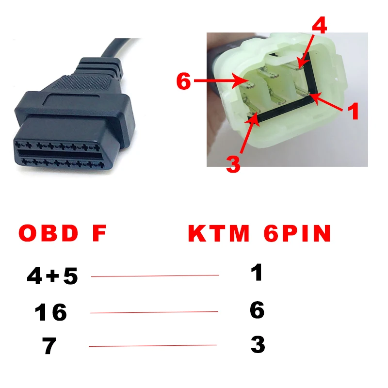KTM 6 pin to obd 16 штыревой адаптер для TuneECU программное обеспечение для мотоцикла мотоциклы ECU 6pin кабель