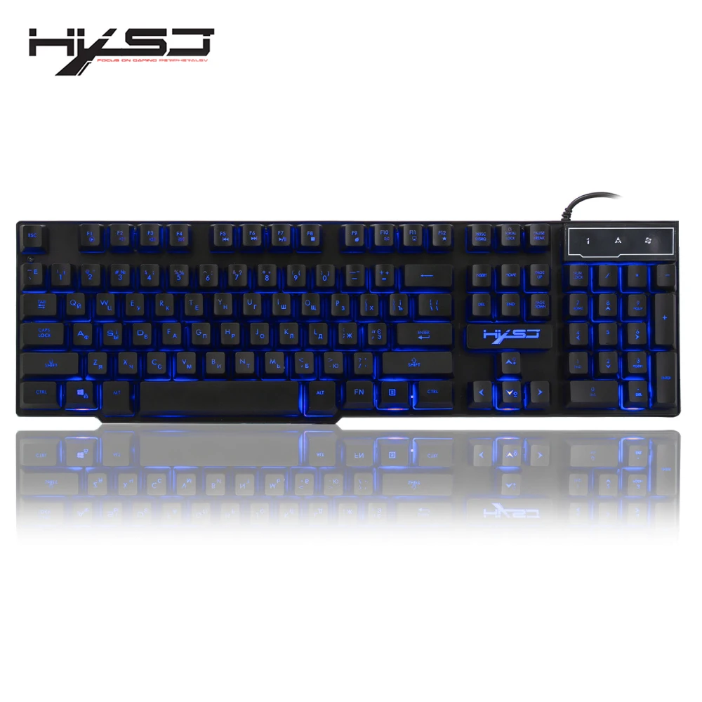 

HXSJ R8 Russian/English USB Wired Gaming Keyboard Floating LED 3 color Backlit Keyboard with Similar Mechanical Feel For Teclado