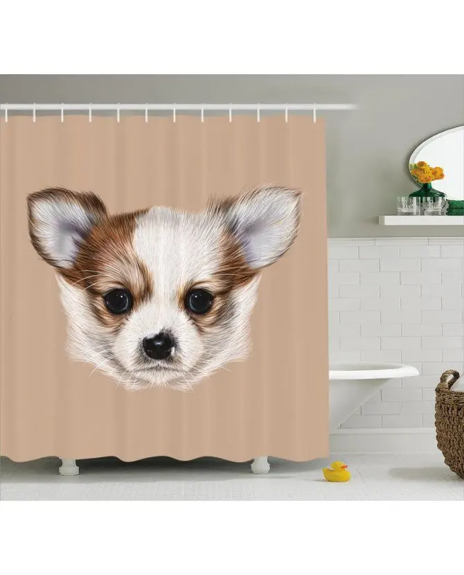 Animal Shower Curtain Cute Little Furry Friend Print For Bathroom