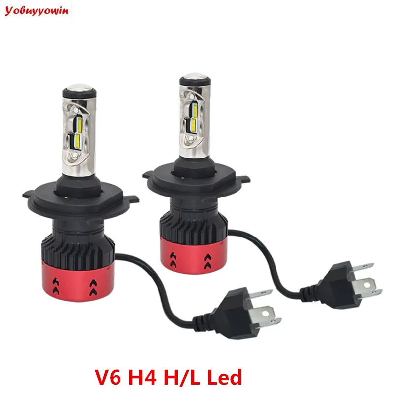 2Pcs V6 H15 H4 LED Headlight Bulb Kits 55W With Car Level Lamp Beads