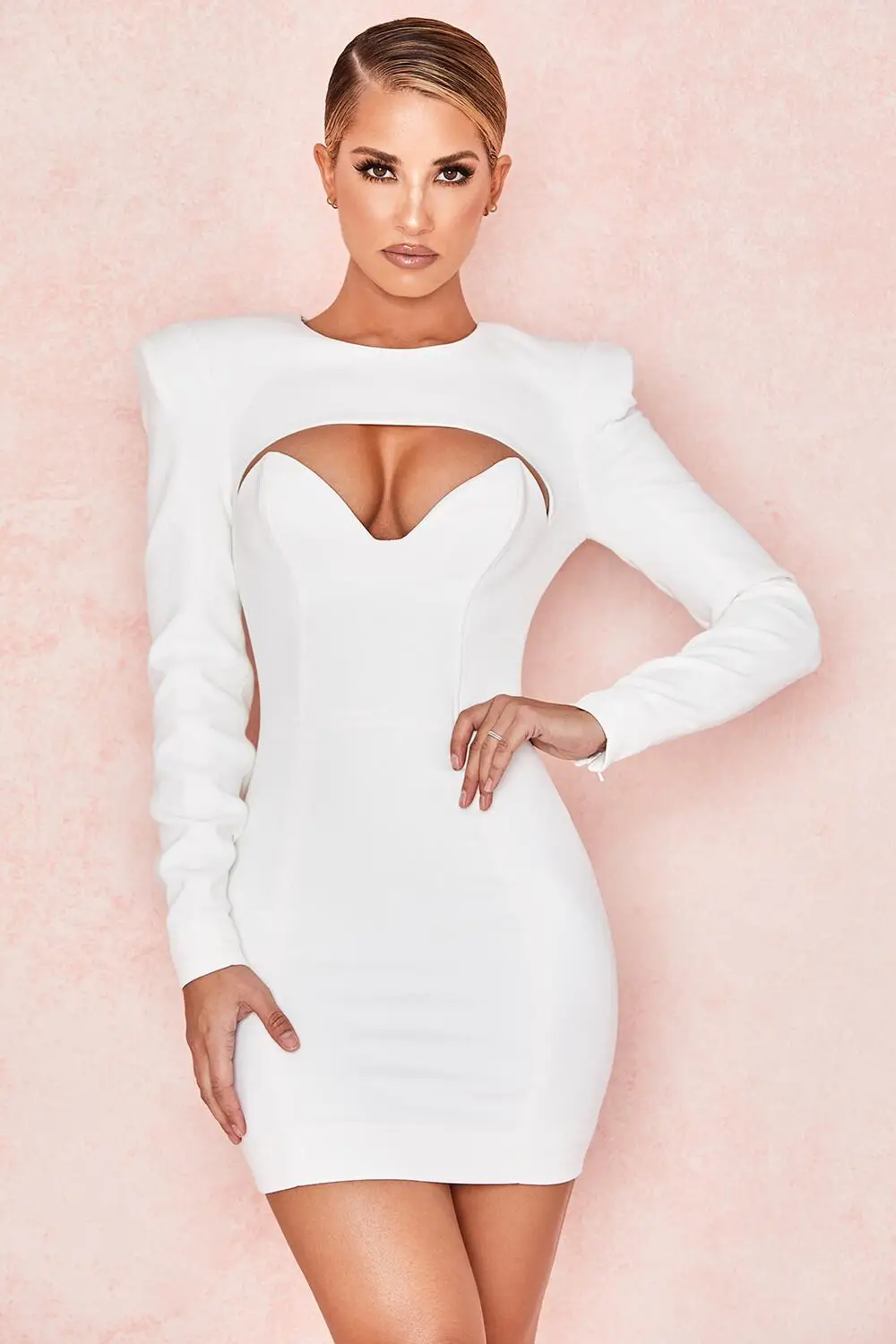 

Women Elegant Dress 2019 New fashion Sexy white O-Neck long sleeve Bodycon Vestidos Celebrity Evening Party bandage Dress
