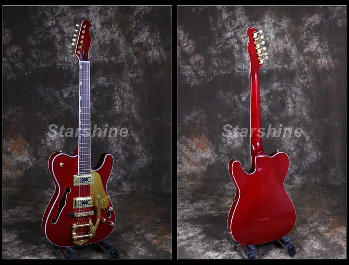 Starshine Semi Hollow Body Electric Guitar CC-ATL-30 Custom Style BB Bridge Gold Hardware Archtop&Back Red Color