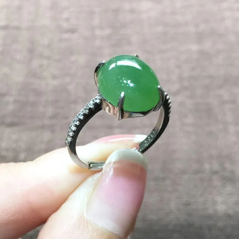 

Free Certificate_Drop Shipping Women's Ring Green HETIAN Jades Ring Egg SilverRing for Female's Fashion Jades Jewelry