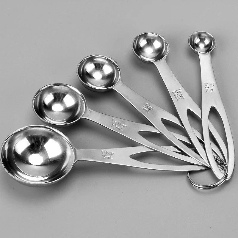 

5pcs/ Set Stainless Steel Measuring Spoons Tea Coffee Measure Tablespoon Kitchen Practical Tool 1.25ml 2.5ml 5ml 7.5ml 15ml