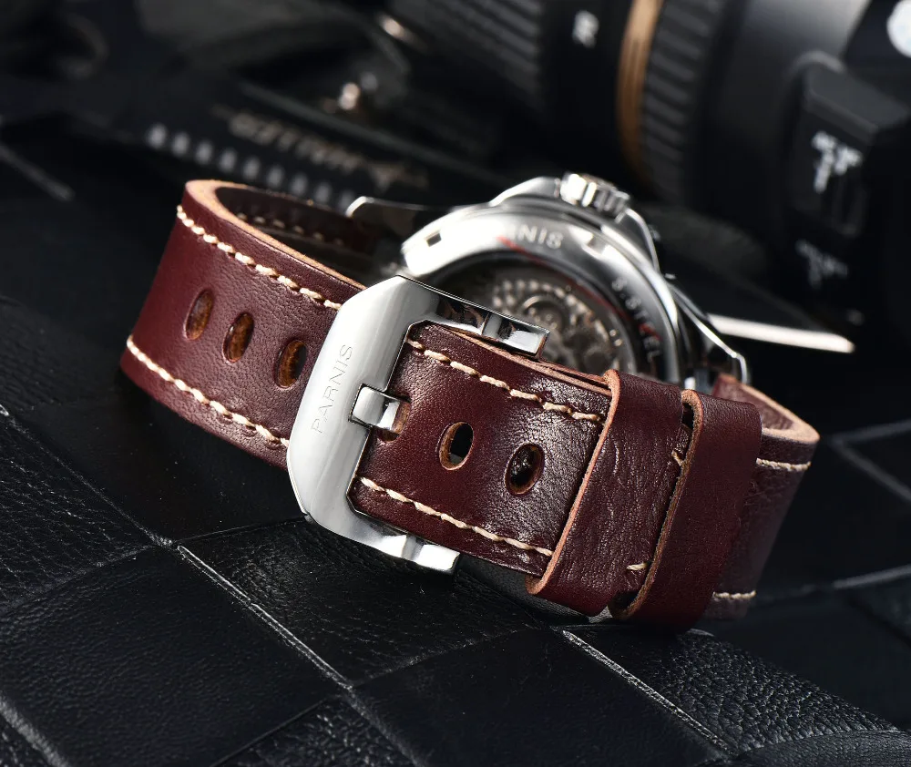 Новое поступление Роскошные брендовые механические часы Parnis 44 мм повседневные автоматические часы для мужчин сапфир 5 бар кожа светящиеся часы reloj hombre