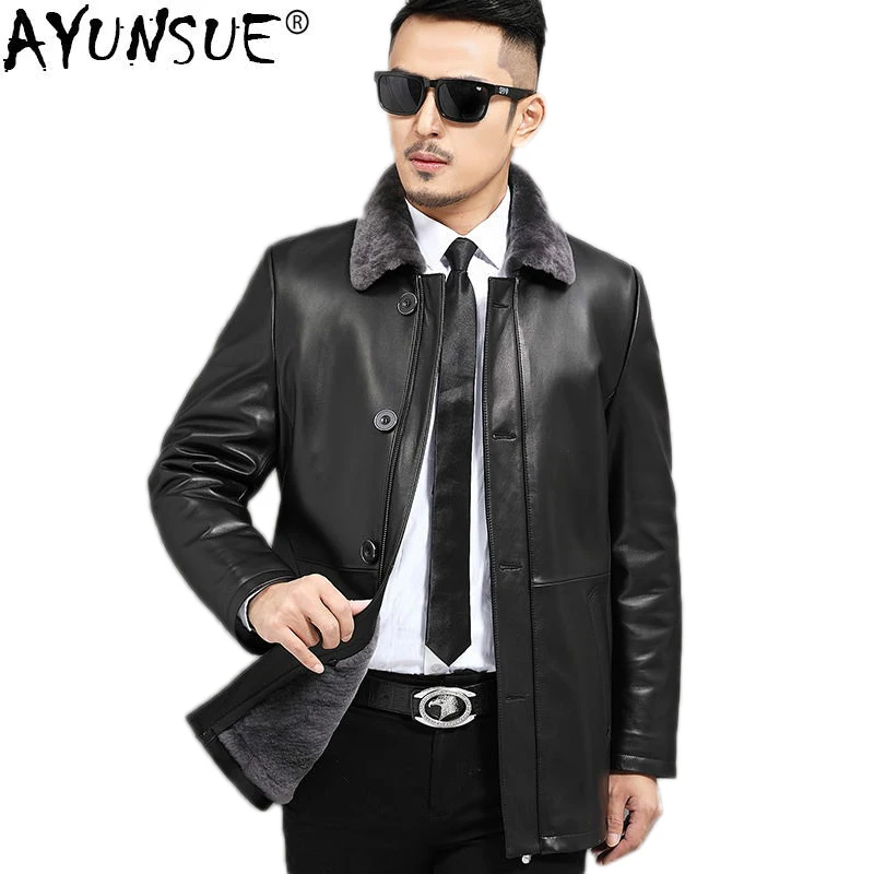 

AYUNSUE Autumn Winter Genuine Leather Jacket Men Sheepskin Coat Wool Liner Real Fur Coats Chaqueta Cuero Hombre 99-A76025 KJ1382