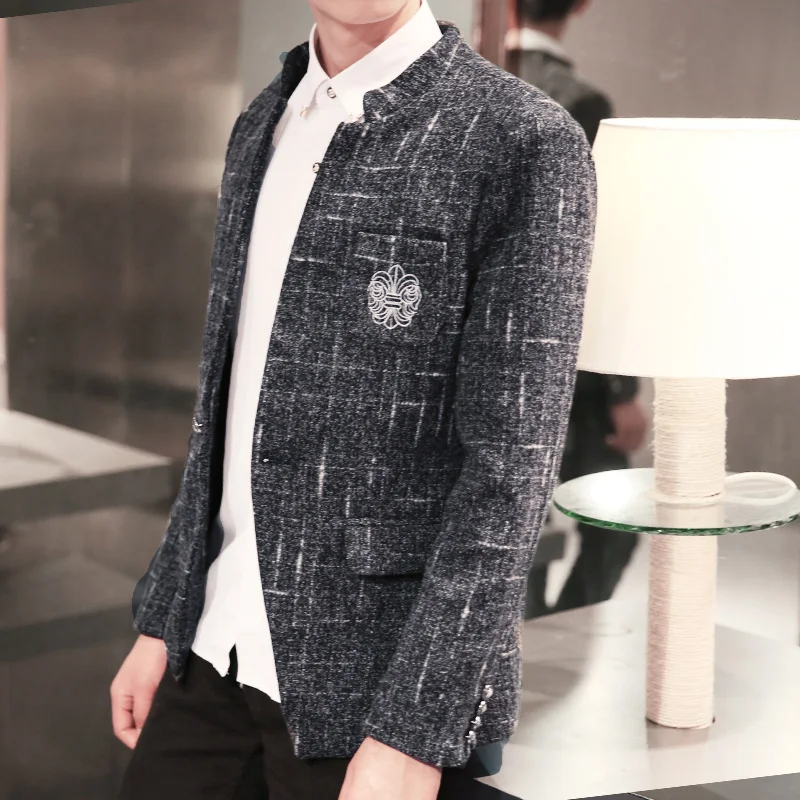 מוצר New 2017 fashion stand collar men blazer slim fit mens blazer