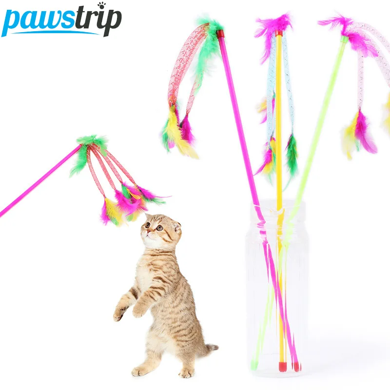 3Pcs/lot Funny Fun Cheap Cat Toys Colorful Feather Small Dog Cat Rods