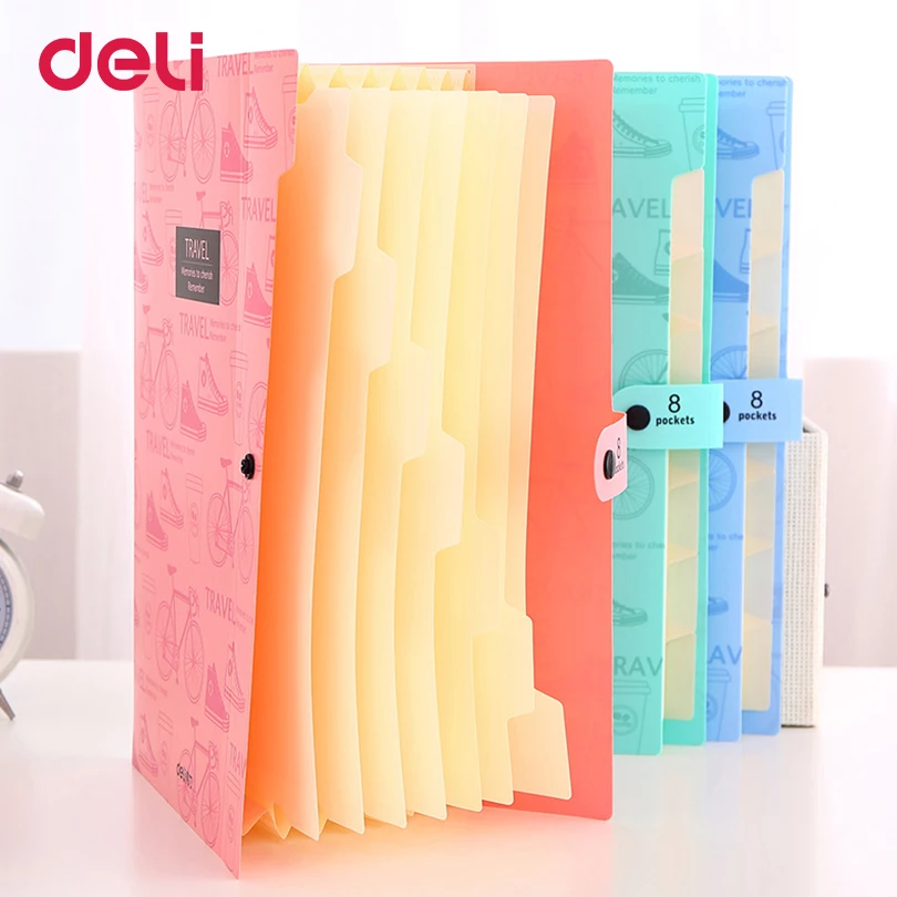 Deli Cute stationery File Folder A4 8 pocket waterproof Expanding
