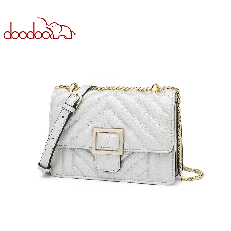 

DOODOO Brand Fashion Women Bag Female Shoulder Crossbody Bags Ladies Artificial Leather 2018 Chain Small 2 Colors Messenger Bag