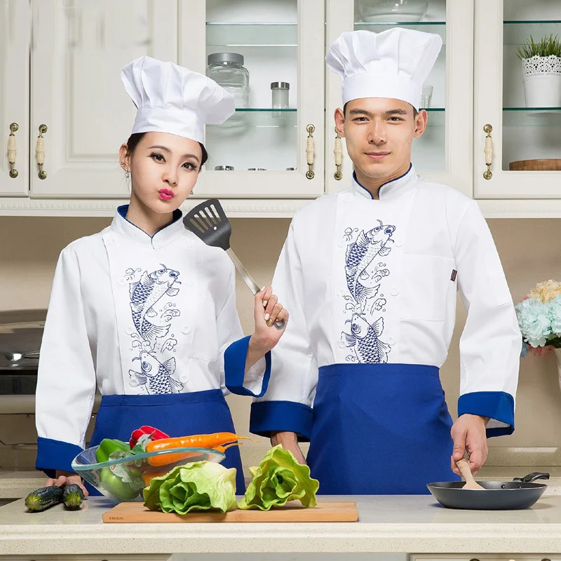 Long Sleeve Hotel Chef s font b Jacket b font Winter Autumn Fish Restaurant Kitchen Chef