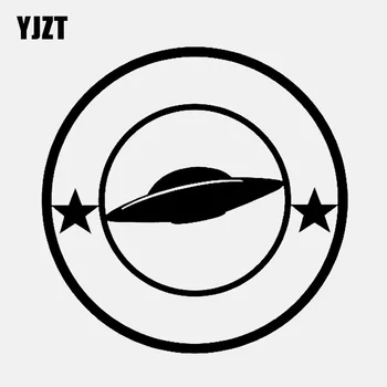 

YJZT 12.7CM*12.7CM UFO Aliens Vinyl Decal Funny Space Car Sticker Black/Silver C3-0537