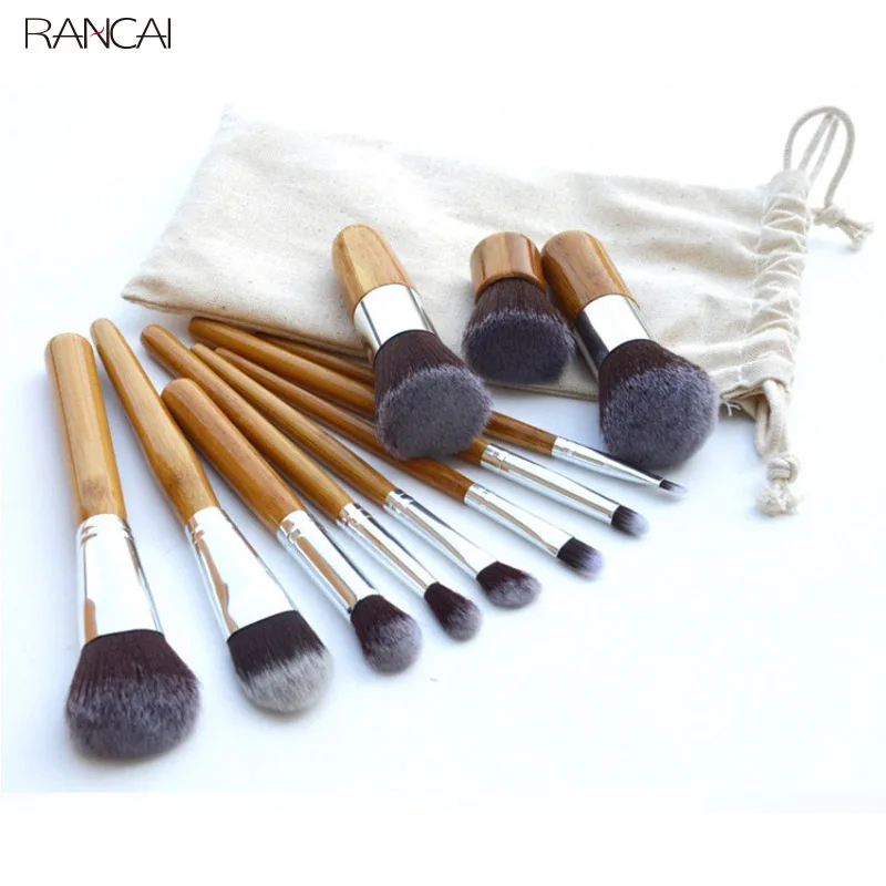 

Professional 6/11pcs Natural Bamboo Makeup Brushes Cosmetics Eyeliner Brush Kit Soft Kabuki Foundation Blending Tool with Bag