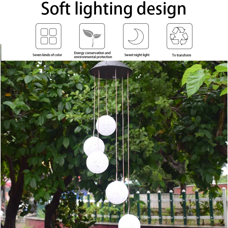 Colorful Wind Outdoor LED Chime Solar LED Light Outdoor Decorative Ball Hanging Lamp Home Garden Decor Yard Night Light