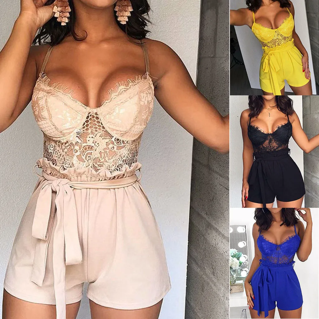 

28Clothes Jumpsuit Summer Fashion Women Lace Jumpsuits Vest Tank Top Casual Playsuit Short Pants sleeveless Jumpsuit#35