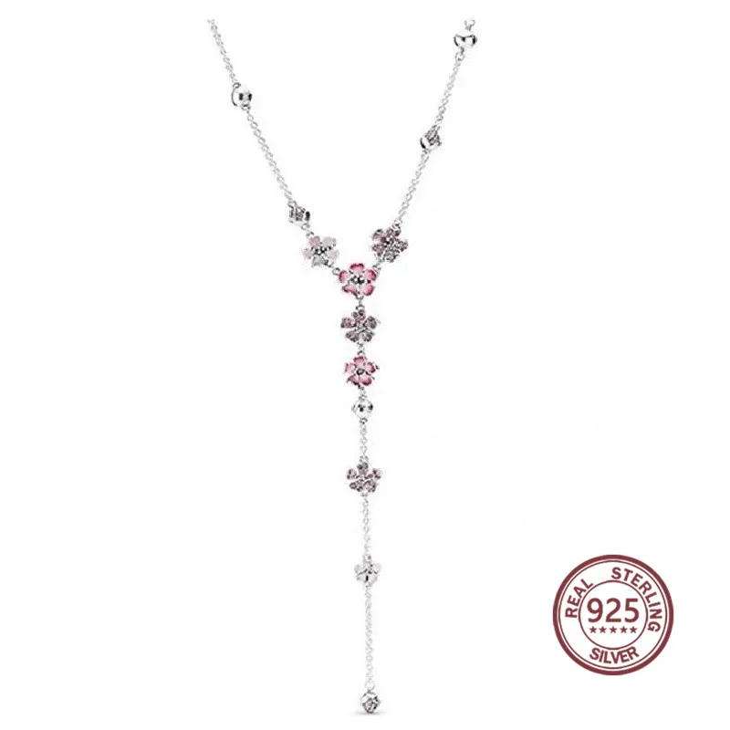 

Peach Blossom series 925 silver necklace 398074NCCMX Long chain Pink rose gold for women high quality original New style