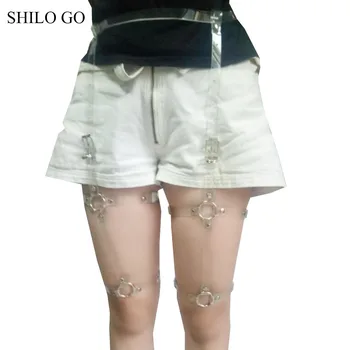 

SHILO GO Belt Womens Fashion European and American concise belt metal rivet adjustable punk sexy slim black white leg belt