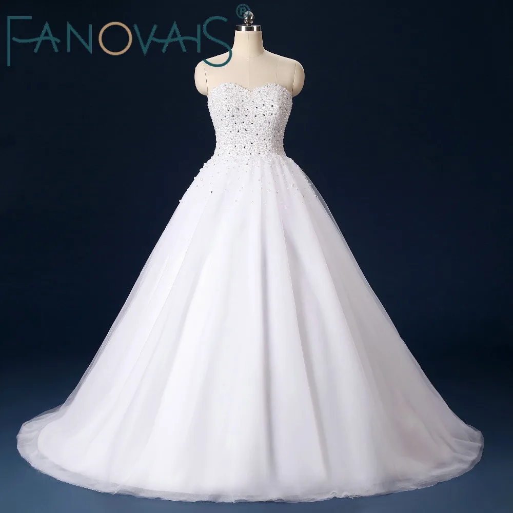 2017 New Design Real Photos Full Beaded Luxury font b Wedding b font Dresses Beading Pearls