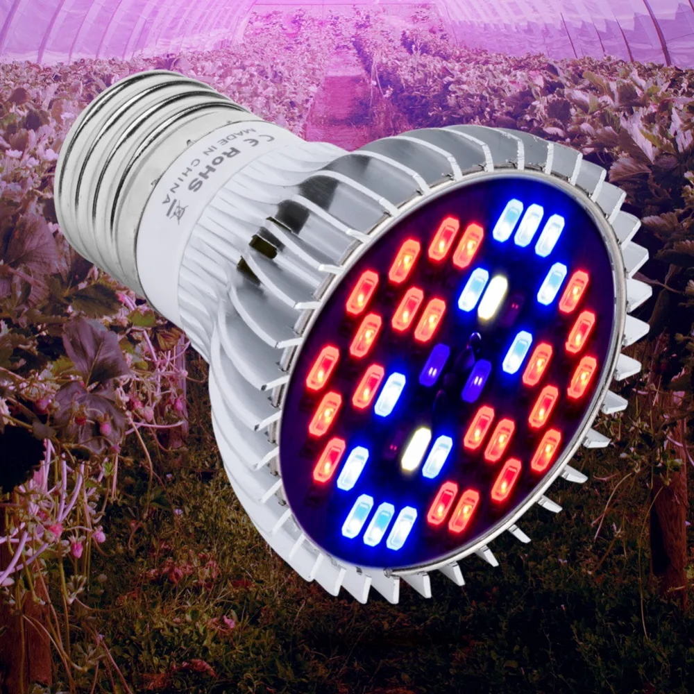 Светодиодная лампа E27 для выращивания растений LED полного спектра E14 30 Вт 50 80 18 28