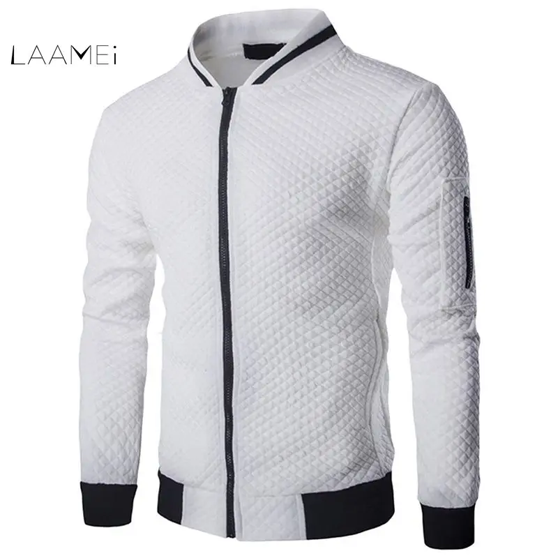 Laamei Для мужчин; Veste Homme куртка-бомбер Fit Argyle куртка на молнии Повседневная куртка 2018 осенью новый тренд белые модные Для мужчин Куртки Одежда