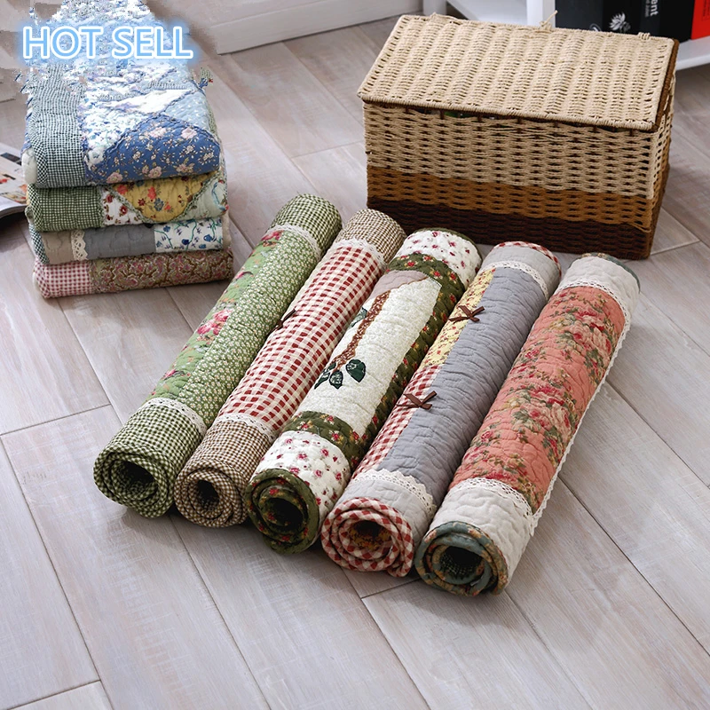 

Free Shipping Machine washable quilted handmade patchwork cotton mats non-slip livingroom fabric pastoral bedroom bath mats