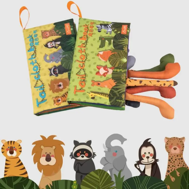 

Montessori Children's Enlightenment Book Soft Animal Tails Cloth Book Activity Crinkle Stroller Hanging Early Education Toys