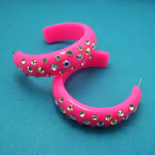 Ювелирные изделия из акриловой смолы 3 ряда цвет белый и фуксия|rhinestone hoop earrings|hoop