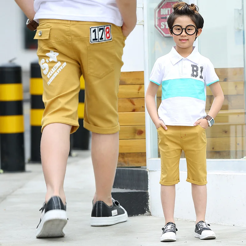 Casual Summer Boys Pants Knee Length Yellow Cotton Boy Trousers 2017