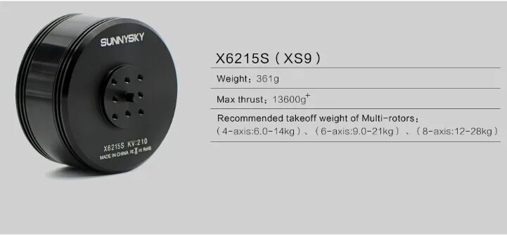 Original SUNNYSKY M6215S 170KV 210KV Brushless Motor for Plant Protection Drone Multicopter