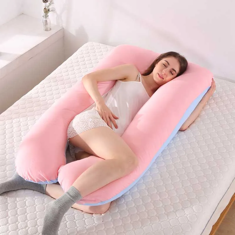 Поддержка материнства Съемная Подушка для беременных и кормящих u-образная полная подушка для тела удлинение-поддержка спины бедра ноги живот беременных женщин - Color: Pink Blue