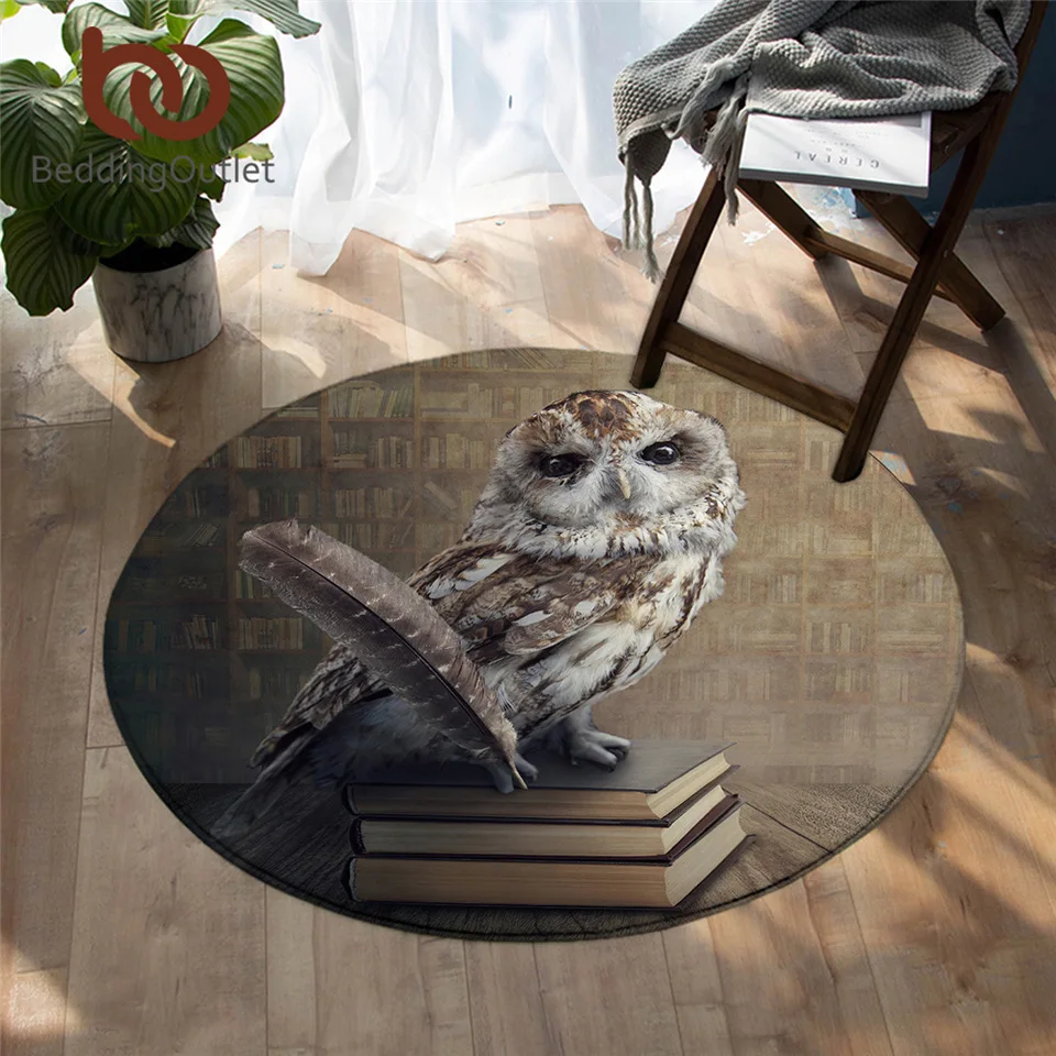 

BeddingOutlet Owl Round Carpet Vivid Printed Non-slip Floor Mat 3D Books Animal Area Rugs for Living Room tapetes Dropshipping