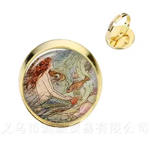Mermaid รูปแบบแหวนใหม่แฟชั่นรอบแก้วเมอร์เมด Murano แก้วโดมเงิน/Golder 2 สีแหวนผู้หญิง(China)