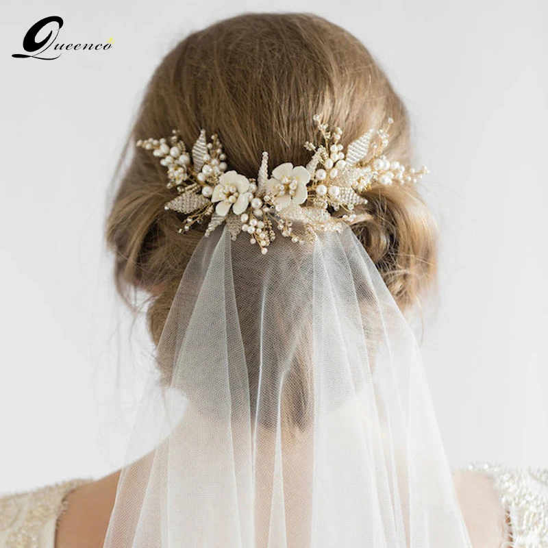 Queenco, Золотая свадебная расческа для волос с жемчужиной, свадебные аксессуары для волос, женский головной убор для девушек, вечерние украшения для волос