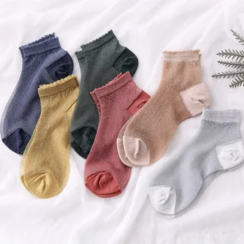 

Sexy Socks Women Ins Polyester Breathable Cool Silver Wire Socks Elastic Force Thin Cute Lace Lady's Sock