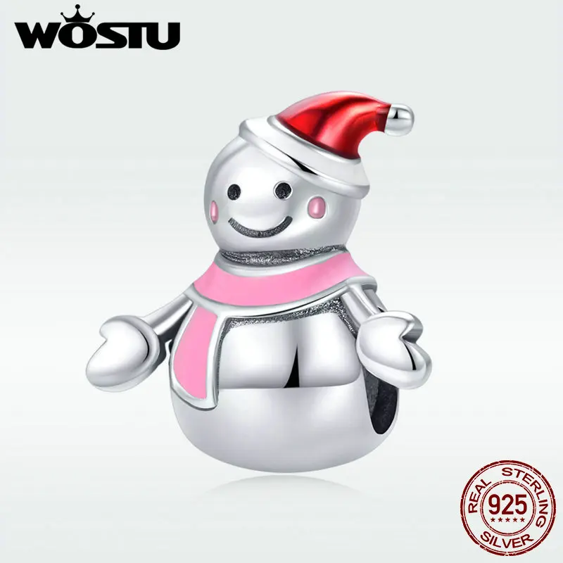 

WOSTU 100% 925 Sterling Silver Cute Snowman Girl Bead Charm fit Original Bracelet Necklace Silver Jewelry For Woman Lover DXC854