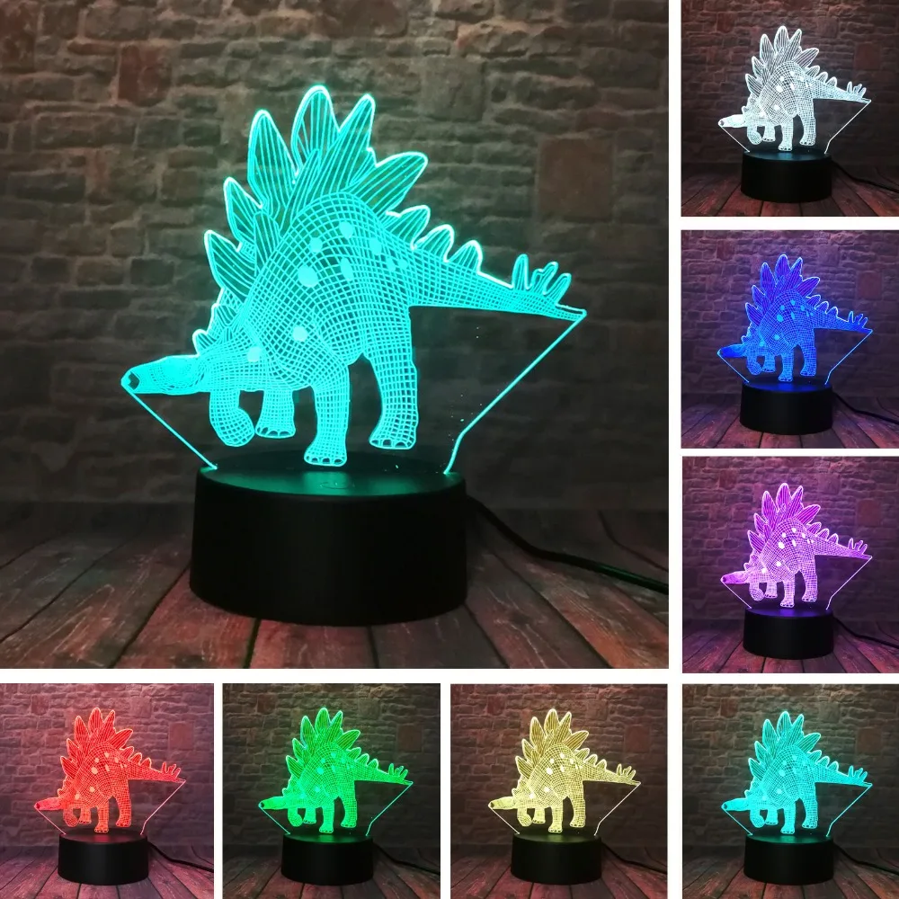 Креативный Стегозавр смешной 3D Визуальный светодиодный ночник в форме динозавра светодиодный RGB настроение красочный Декор детской комнаты и детские игрушки рождественские подарки