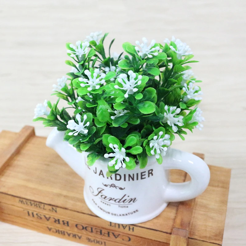 artificial plastic flowers with Ceramics vase cute artificial flower set home decoration for wedding flowers decoration (19)