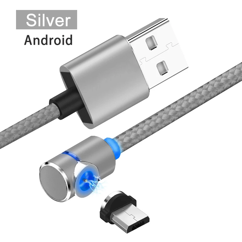 Магнитный USB Micro type C Android iOS универсальный кабель для мобильного телефона провод l-образный локоть нейлоновые кабели для передачи данных для игр - Цвет: Micro-Silver