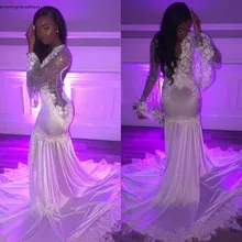 Русалка с длинными рукавами Выпускные платья последние глубокий v-образный вырез торжественные праздники Выпускные платья большого размера