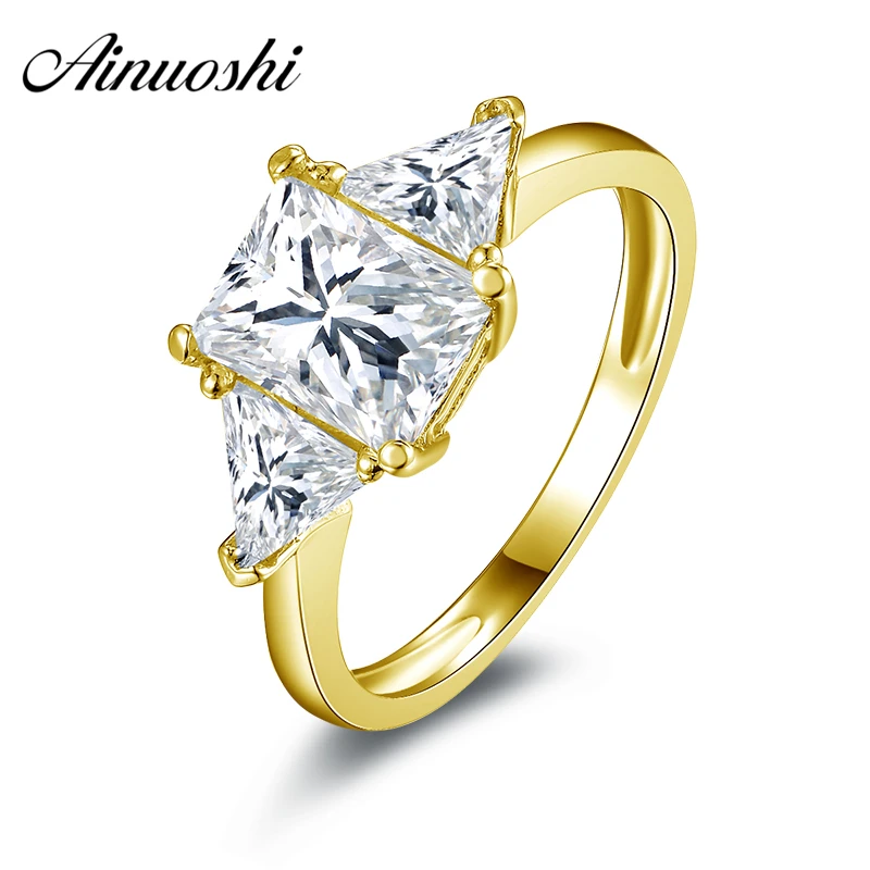 

AINUOSHI 10k Solid Yellow Gold Wedding Ring Rectangle 1.5 ct Simulated Diamond Anillos Mujer Engagement for Lady Wedding Rings