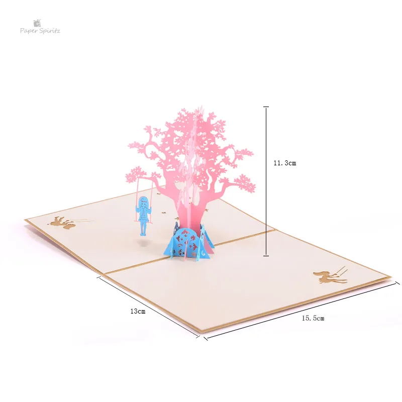 

PAPER SPIRITZ Swinging gilr 3D laser cut paper pop up card with blank envelope invitations greeting cards fille invitation