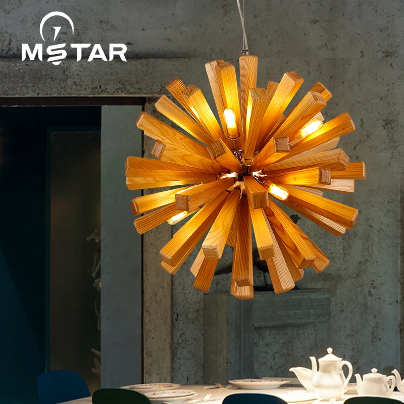 Nordic Wood Chandelier Designer Art Individuality Dining Room Ashtree Wooden Kitchen Bar | Лампы и освещение
